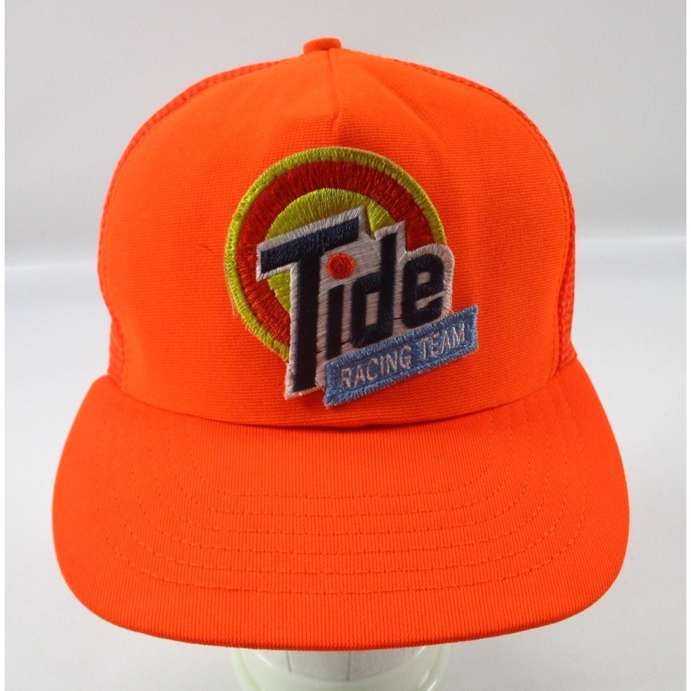 Vtg 90s Tide Racing Team Made in USA Blaze Orange NASCAR Snapback‎ Trucker Hat